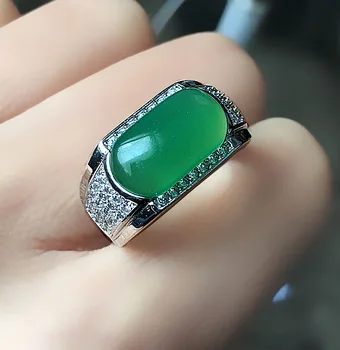 

925 Silver Green Chalcedony Men's Ring