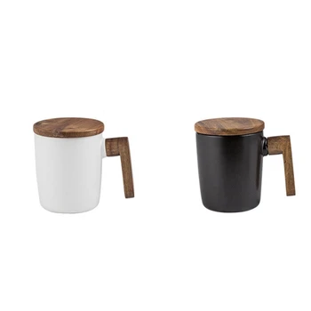 

Gift Mugs Wooden Handle with Cover Coffee Cup Lovers Coffee Mugs Gift Box Set Retro Ceramic Coffee Mug