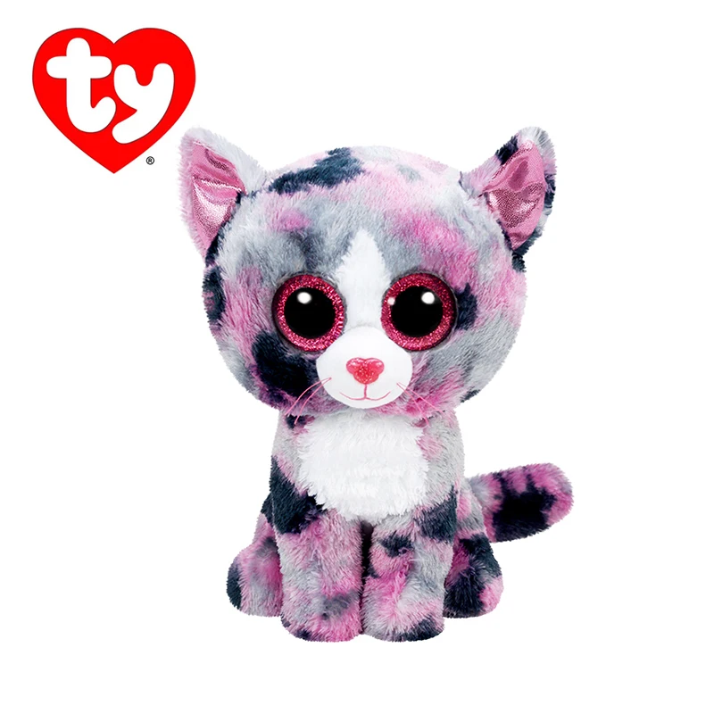 Ty Beanie Boos серо-фиолетовая окрашенная кошачьи блестящие большие глаза Розовые Уши