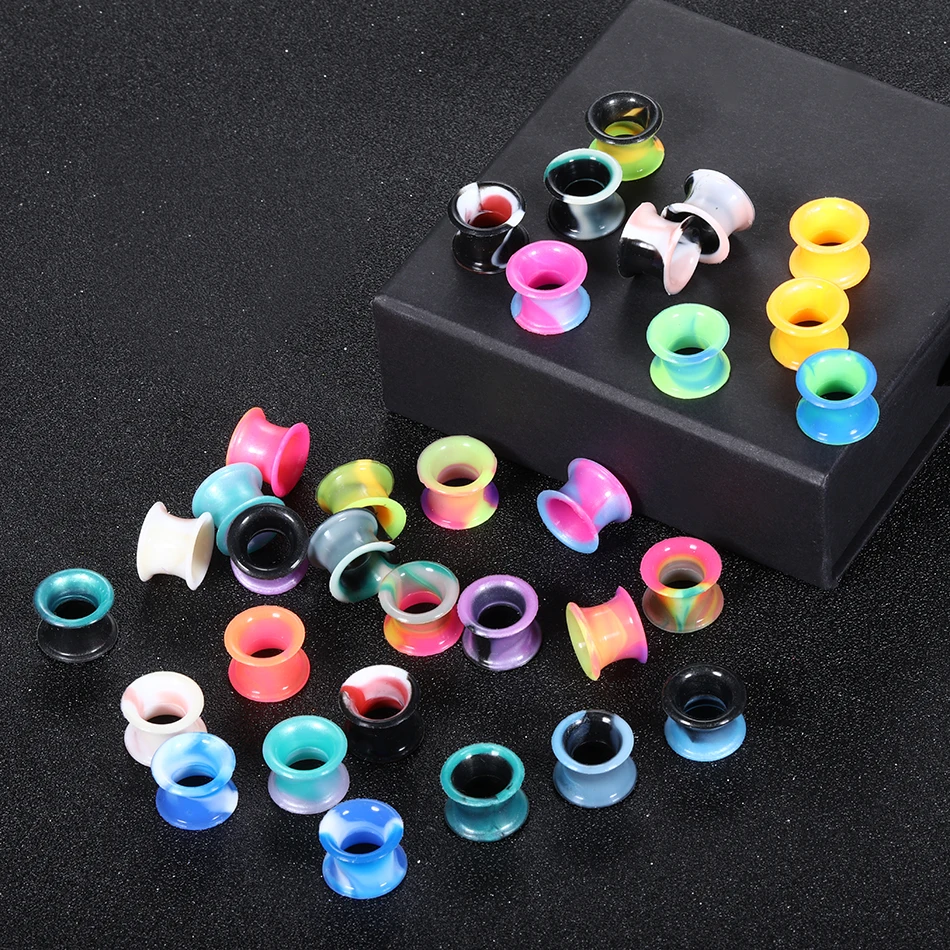 32Pcs/Lot Silicone Ear Gauge Plugs Tunnel Flesh 3-25MM Double Flared Ear Stretcher Expander Earring Piercing Kits Dilations
