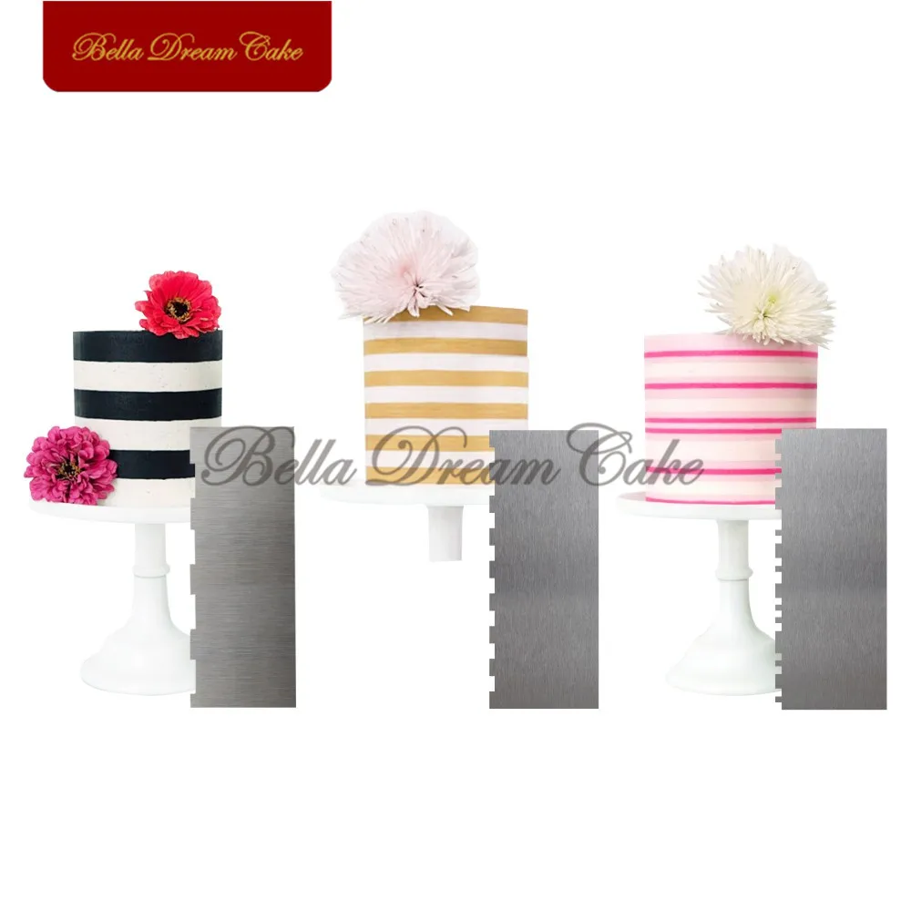  3pcs/set Stripe Stainless Steel Scraper Cake Spatulas Butter Cream Smoother Cake Comb Cake Decorati