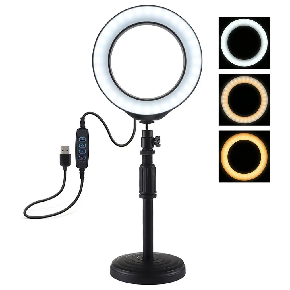 Круглое базовое настольное крепление+ 6,2 дюймов 3 режима Usb Dimmable Led Ring Vlogging Video Light Регулируемая высота: 18 см-28 см