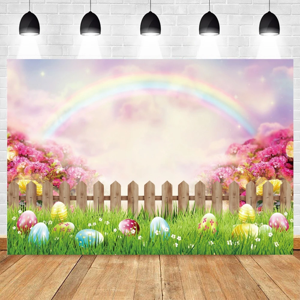 

Spring Easter Photography Backdrop Colorful Eggs Rainbow Nature Scenery Background Kids Bridal Baby Birthday Party Decor Banner