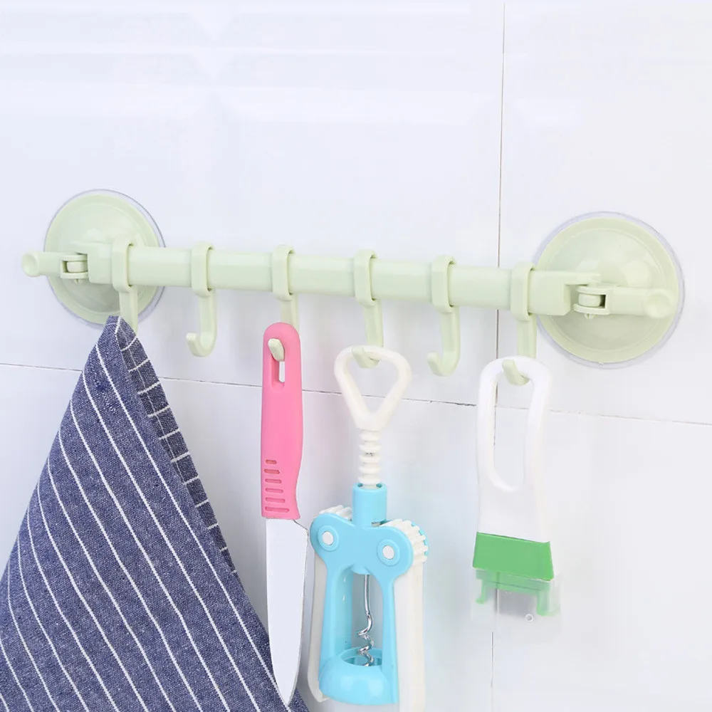 Настенная вакуумная стойка присоска 6 крючки для полотенец Ванная комната Кухонный держатель присоска вешалка 34,5*7,1 см для кухни ванной комнаты