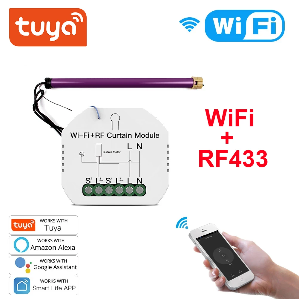 

WiFi RF Smart Curtain Module Switch For Electric Roller Shutter MotorWireless Remote Control Work with Alexa Google Home