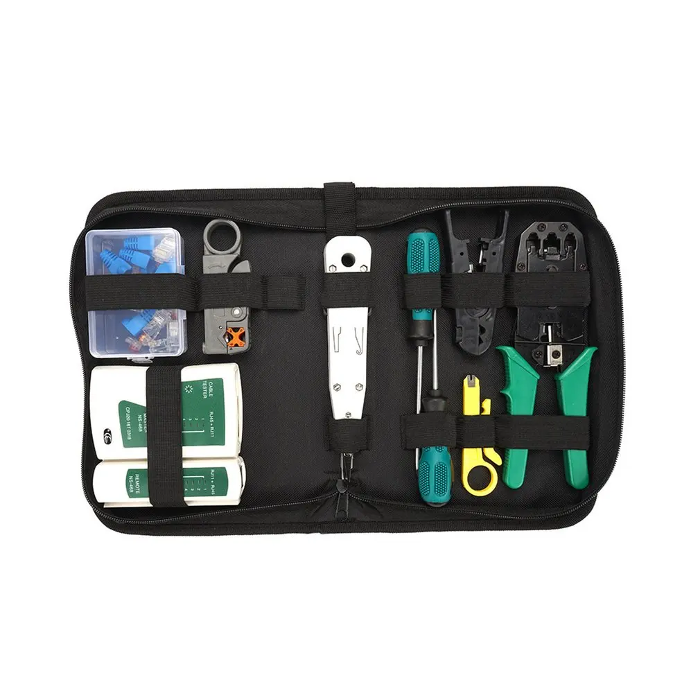 

14 pcs/set Portable LAN Network Repair Tool Kit Utp Cable Tester & Plier Crimper Network Cable Clamp Stripping Crimping Pliers