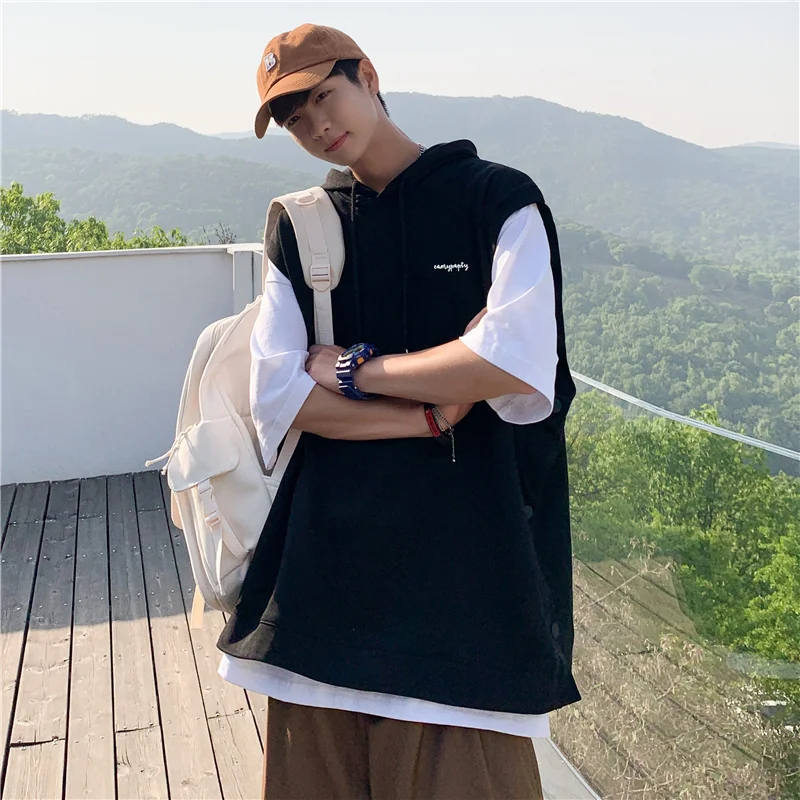 Men with Hat Hoodies Sleeveless Tops Summer Fashion Hip Hop Style  Streetwear Loose Design Letter Chic Handsome Harajuku Ulzzang - AliExpress