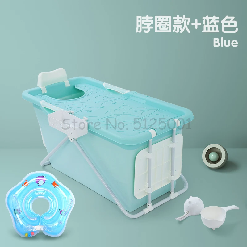 Ванна для купания, складная пластиковая Ванна для взрослых, домашняя ванна для ванной, ванна для тела, утолщение, постоянная температура, портативная - Цвет: Синий