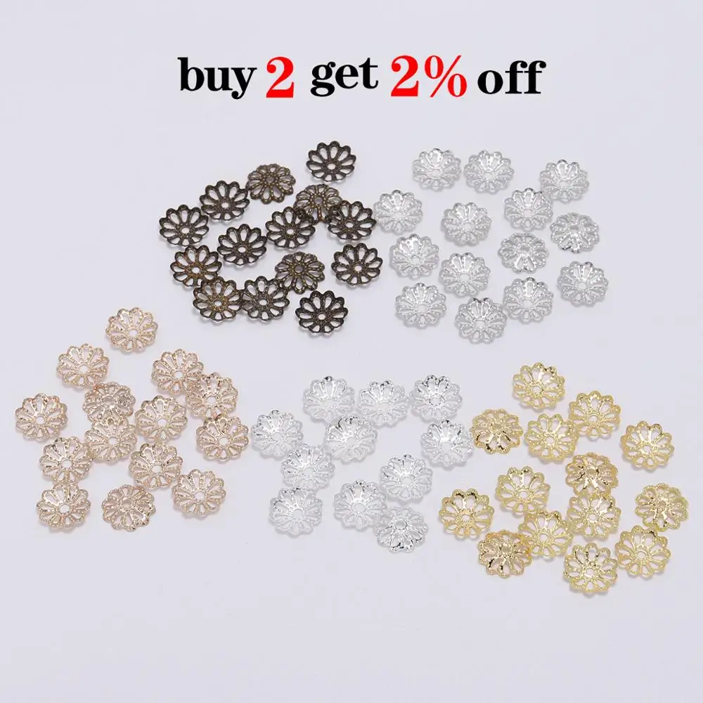 200pcs 7 9mm 골드 꽃 꽃잎 비즈 모자 대량 끝 스페이서 매력 보석에 대 한 구슬 모자 액세서리 만들기 DIY 용품