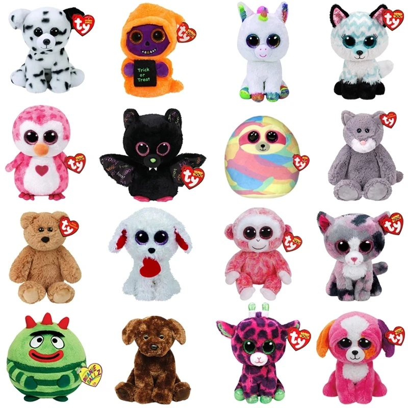 25Cm Ty Big Eye Beanie Tortoise Giraffa Penguin Unicorn Bat Gorilla Elephant Owl Fox Fish Ghost Animal Peluche Regalo Per Bambini