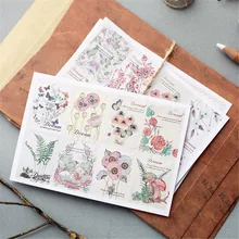 Декоративные наклейки с ручной росписью в виде цветов и растений, наклейки на клейкой основе, декоративные наклейки для дневника, детские подарки