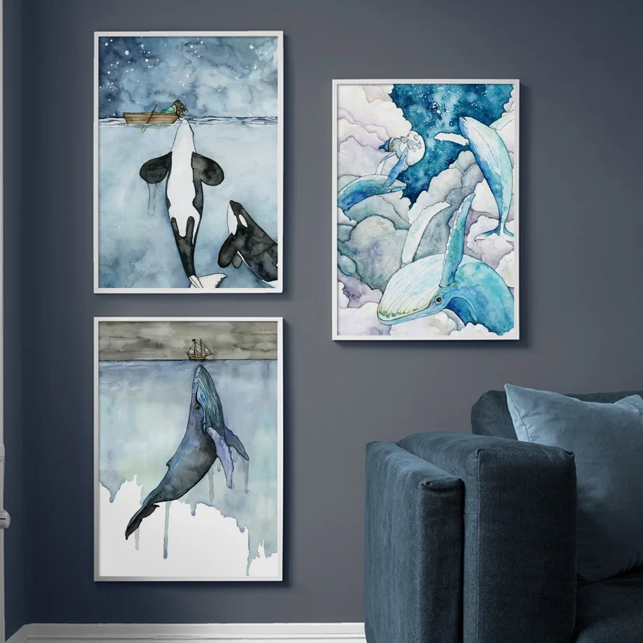 Whale-Shark-Ship-Abstract-Landscape-Wall-Art-Canvas-Painting-Nordic-Posters-And-Prints-Wall-Pictures-For (2)
