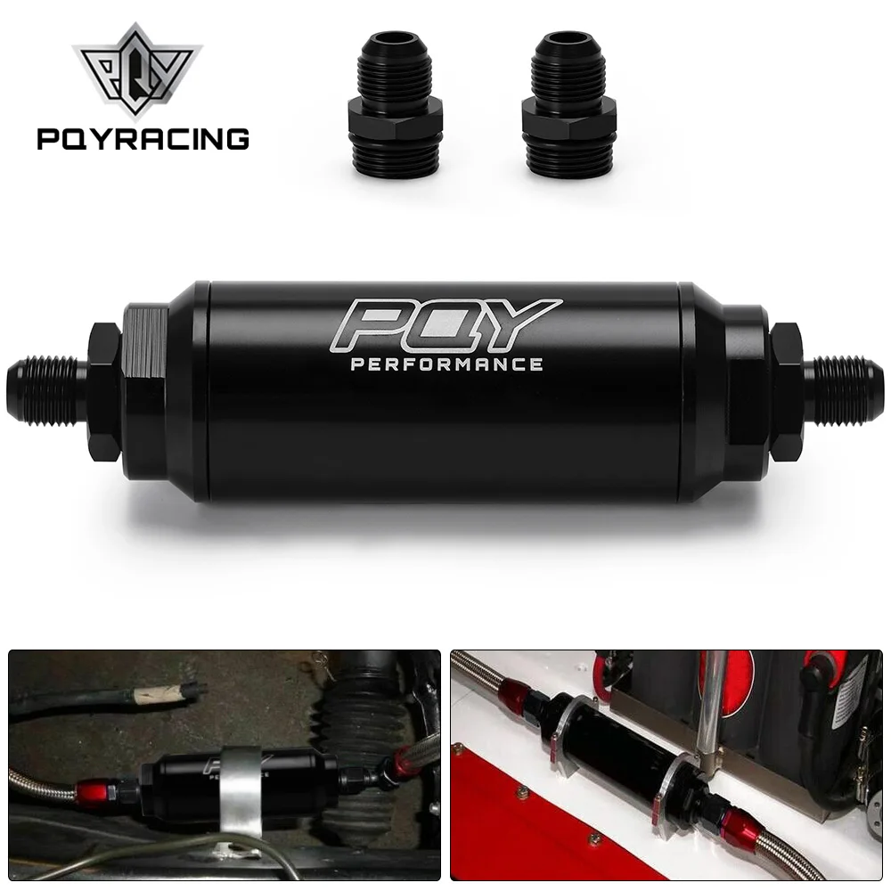 PQY 44mm New Fuel filter with 2pcs AN6 and 2pcs AN8 adaptor fittings with 100micron steel element PQY5565