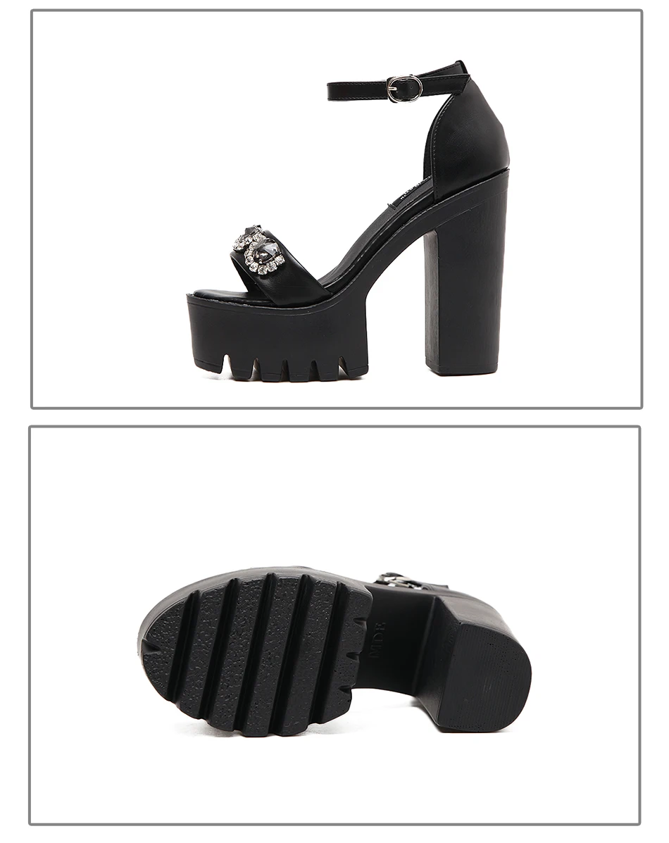 Heels Women Summer Shoes Fashion Buckle Ankle Strap Black Leather Zipper Sandal Shoes