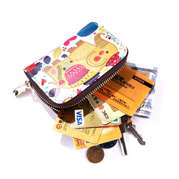 

Fashion Women Leather Card Wallet Graffiti Print Business Card Package Credit Card Holder Case Short Purse Mini Clutch