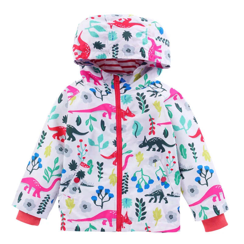 Girls RainCoat Jacket Autumn Kids Coats Cartoon Dinosaur Hooded jacket For Clothes Waterproof Children Clothing | Детская одежда и
