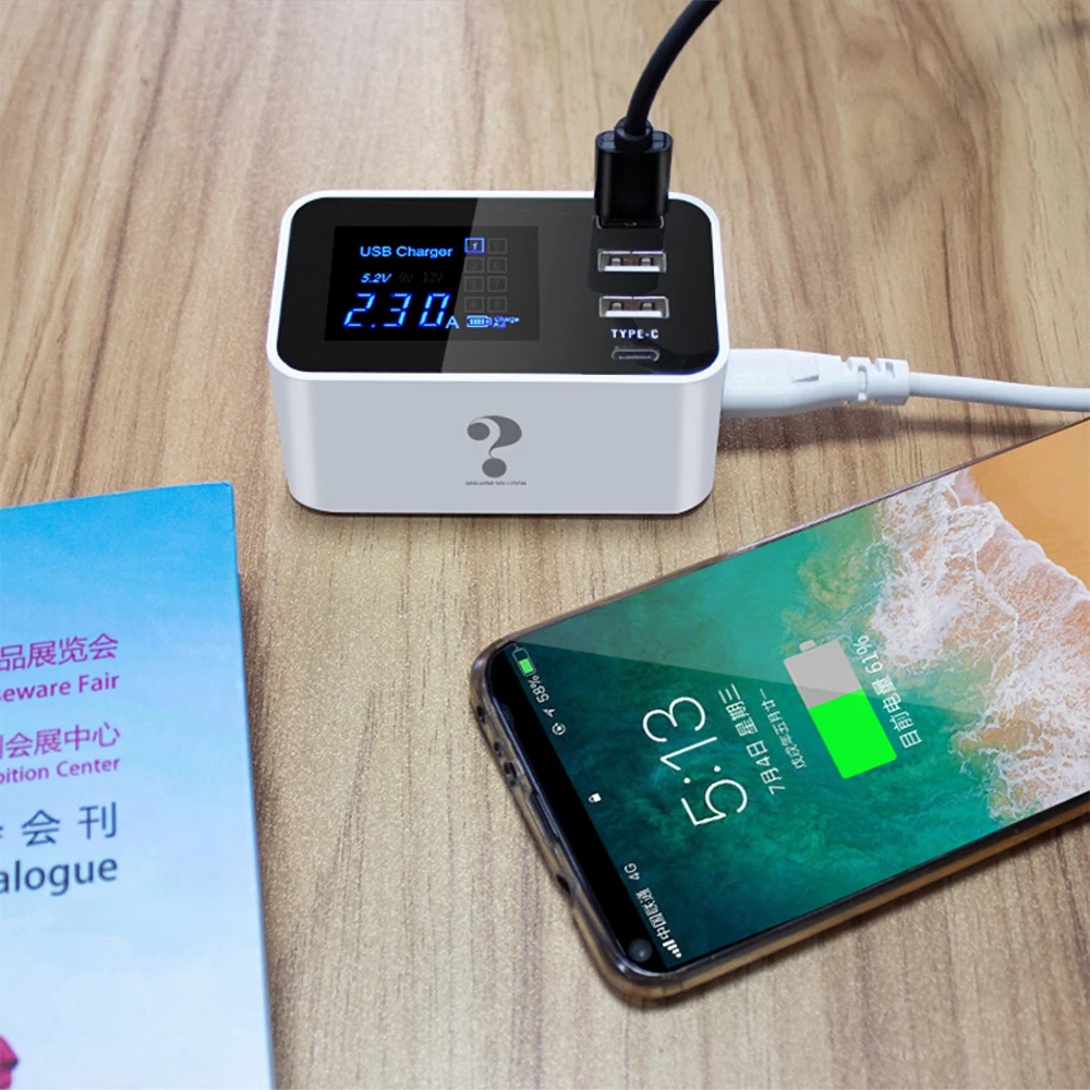4 порта светодиодный дисплей Тип C USB зарядное устройство для Android iPhone USB адаптер гнездо быстрое зарядное устройство для телефона для xiaomi huawei samsung s10