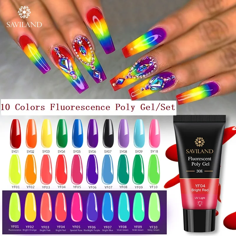 SAVILAND цветные полигелевые наборы, камуфляжные ногти, долговечный Гель-лак для ногтей, для наращивания ногтей, полигелевый набор - Цвет: 30gFluorescence poly