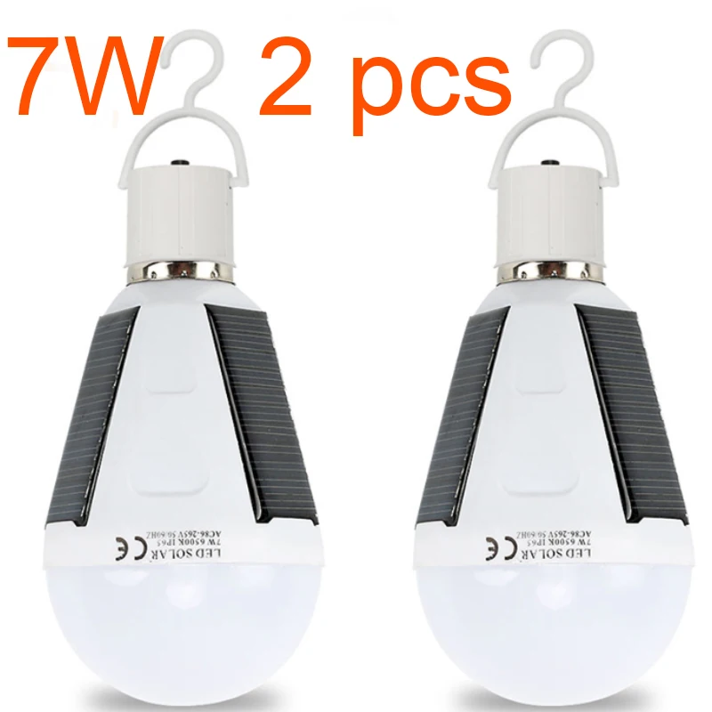 solar post cap lights Rechargeable Led Bulb E27 LED Solar Lamp 7W 12W 85V-265V Outdoor Emergency Solar Powered Bulb travel Fishing Camping Light solar lantern lights Solar Lamps