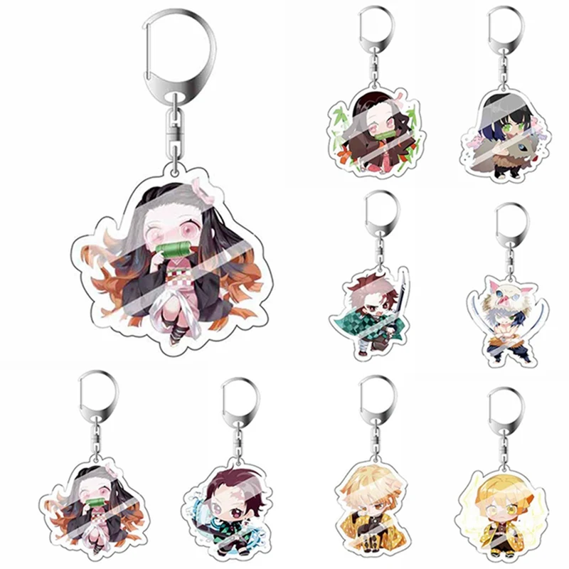 Аниме Demon Slayer Kimetsu no Yaiba брелок Kamado Tanjirou Nezuko Agatsuma Zenitsu Rengoku Kyoujurou cute fun акриловое кольцо для ключей