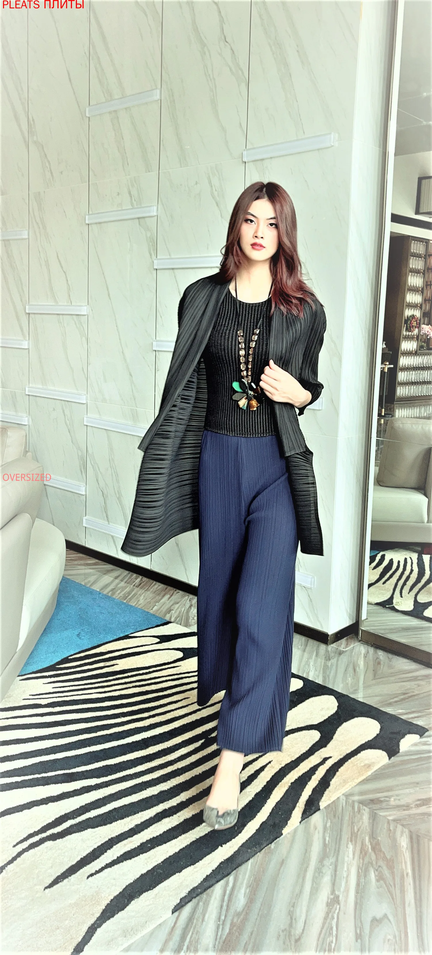 

Women's Long-Sleeved Pleated Jacket, Loose Cardigan, V-Neck, Simple, Temperament Commuter, Spring, Summer, New Fashion