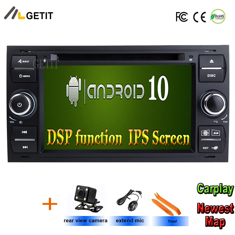 Автомобильный dvd-плеер Android 10 DAB+ 2din в тире для Ford Transit Focus подключение S-MAX Kuga Mondeo с Wi-Fi 4 г gps Bluetooth