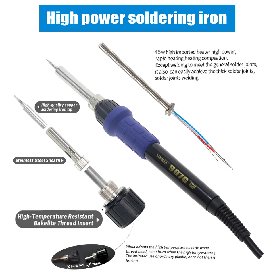 electric soldering iron YIHUA 907G Electric Soldering Iron Handle 45W Is Suitable for YIHUA 8786D 8786D-I  706+ Soldering Station soldering iron station