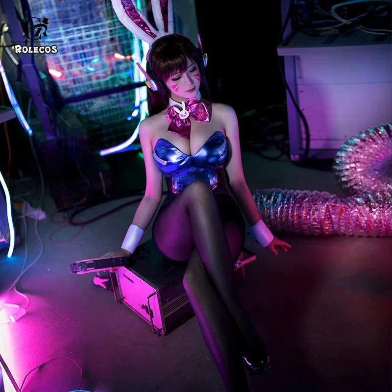 ROLECOS Game OW DVA Cosplay Sexy Bunny Girl Jumpsuit Song hana D.VA Cosplay Costume Halloween Women Romper Jumpsuit