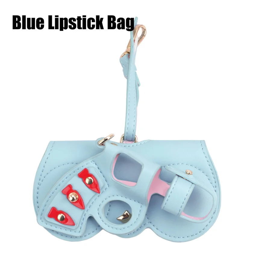 SOOLALA, уникальный чехол для солнцезащитных очков, сумка, съемная коробка для очков в виде совы из искусственной кожи, чехол для очков, кожаная сумка для переноски очков, чехол - Цвет: Blue Lipstick Bag