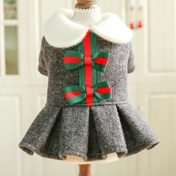 

Red Green Bow College Style Dog Clothes Winter Gray Cotton Dog Jacket Keep Warm Leisure Dog Coat for Pet Puppy Clothing Yorkies