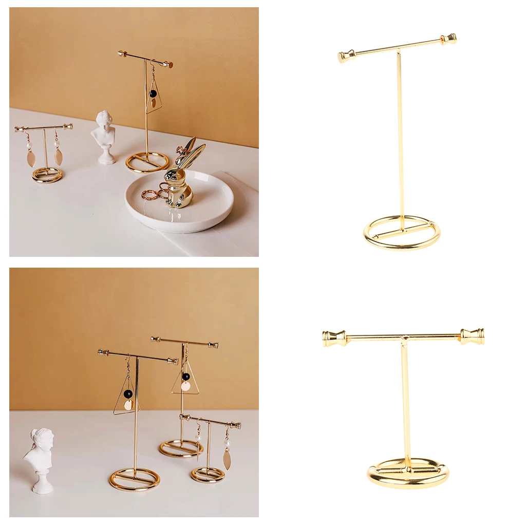 Jewelry Stand Holder T Shaped Hook Earring Storage Golden Stand