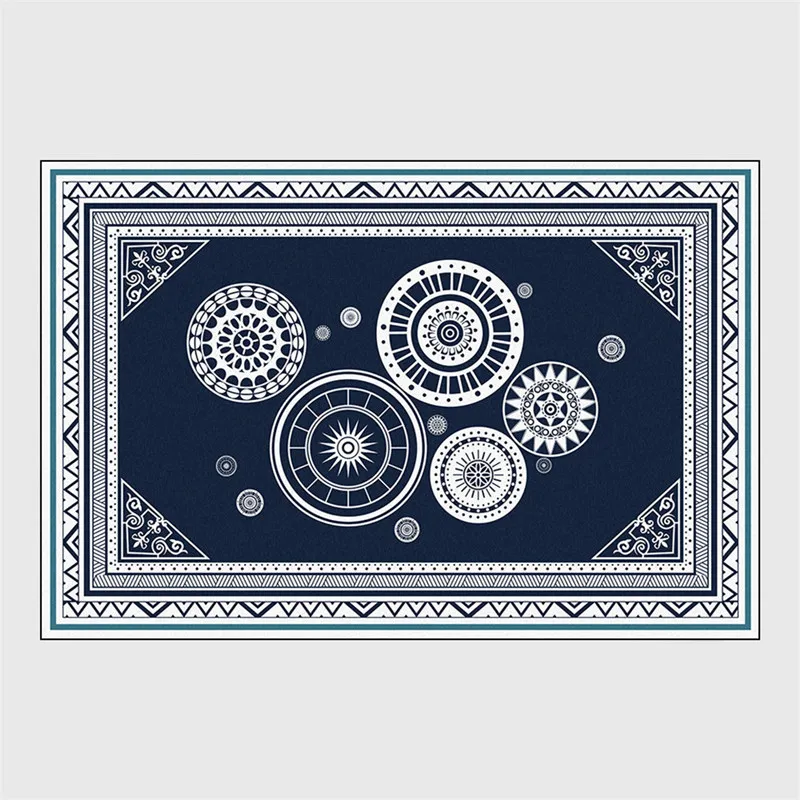 Сине-белый ковер в этническом стиле, большой геометрический диск, коврик для гостиной, кухни, коврик для декора спальни, напольные коврики - Color: As picture