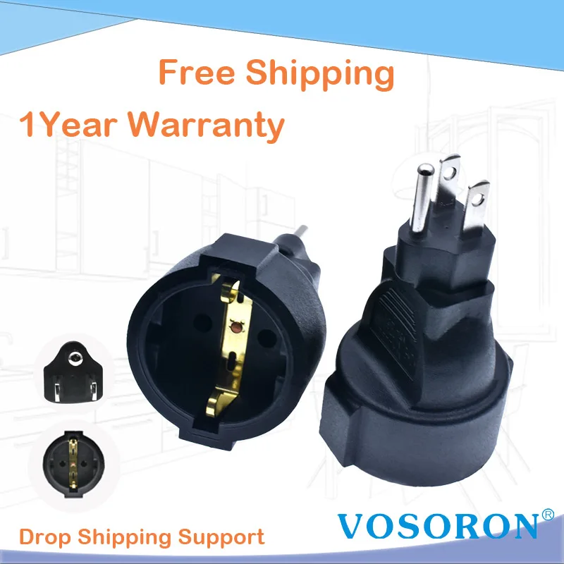 США Канада 3Pin мужской Европу 2Pin Женский адаптер переменного тока Nema 5-15P на CEE7/7 Schuko
