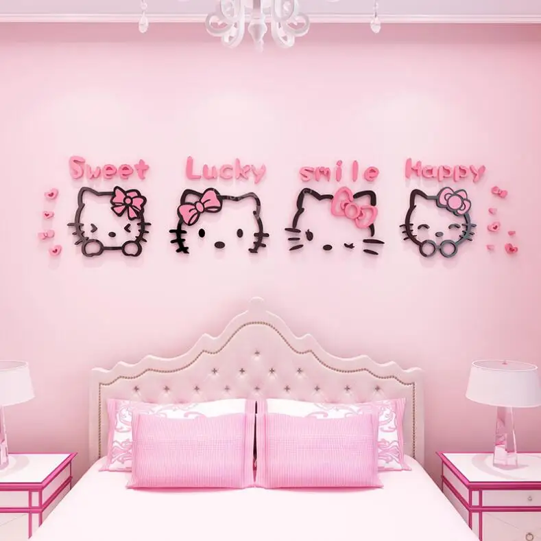 KITTY CAT STICKER Мультфильм hello kitty акриловые хрустальные наклейки на стену 3D акриловые настенные вешалки для спальни мебель гостиная диван ТВ фон - Цвет: KITTY CAT STICKER