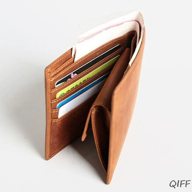 Мужской винтажный деловой кожаный кошелек, Карманный держатель для карт, сумка для монет, двойной тонкий кошелек
