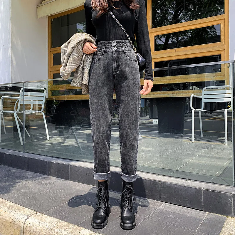 Ladies' Fall/winter New Daddy Pants, High Waist, Thin Harem Pants, Stretch Jeans, Carrot Trousers, Mother Jeans, Boyfriend Pants stylish fake two piece jeans women patchwork daddy pants female baggy jeans american fashion vintage denim pants trousers street