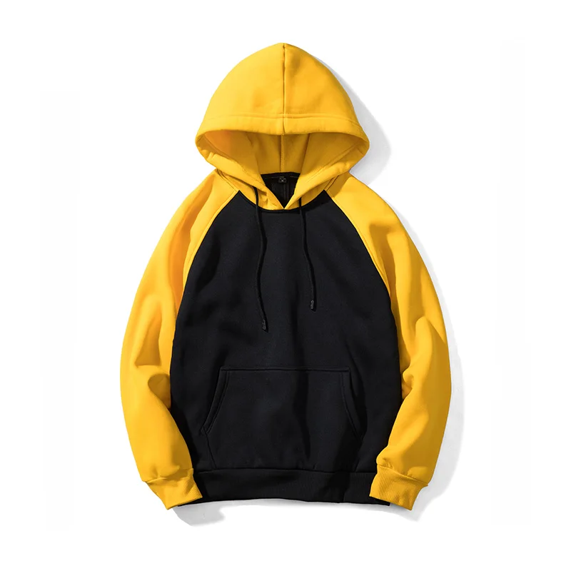 ASALI Patchwork Hoodies Men Thick Hooded Sweatshirts Long Sleeve Chandal Hombre Mens Casual Hip Hop High Streetwear Fleece Hoody - Цвет: Yellow Black WY39