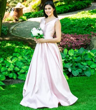 

YUNUO Sleeveless A Line Prom Dresses Cut Out V-Neck Evening Dress Long Formal Gown Satin Floor Length Vestido De Fiesta Mujer