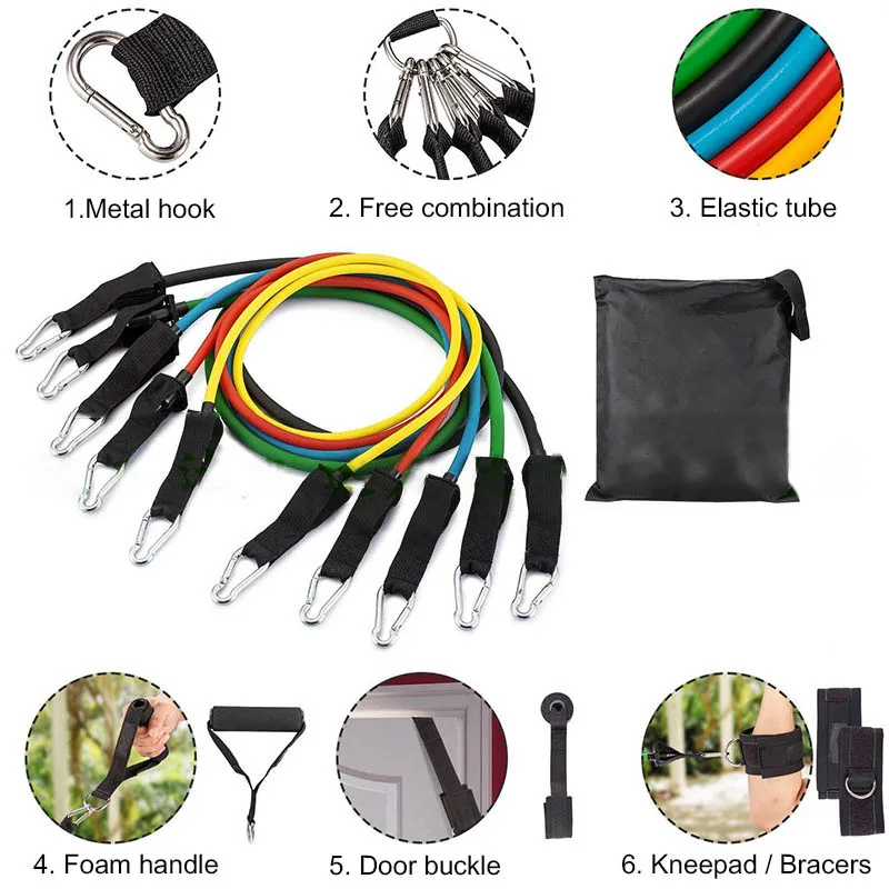 Gym Exercise Body Yoga Resistance Band 11 Pieces / set Of Rope Fitness Latex Tube Pedal