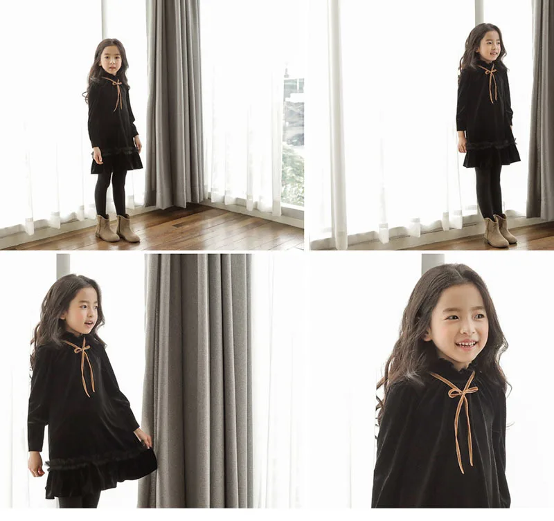 Fleece Big Girl Autumn Winter Dress Teens Kids New Arrival 2019 Dresses Black Children Ruffles Dress Patchwork Christmas Clothes (12)