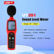 UNI-T UT351 цифровой измеритель уровня звука 30-130дб децибел измеритель шума Тестер имеет A& C частоту взвешивания/быстрая/медленная частота дискретизации