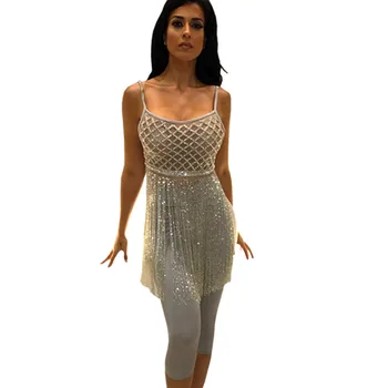 

Party Club Wear Sexy 2 Piece Set Women Glitter Sequin Tassel Crop Top and Leggings Two Piece Night Out Matching Sets Outfits