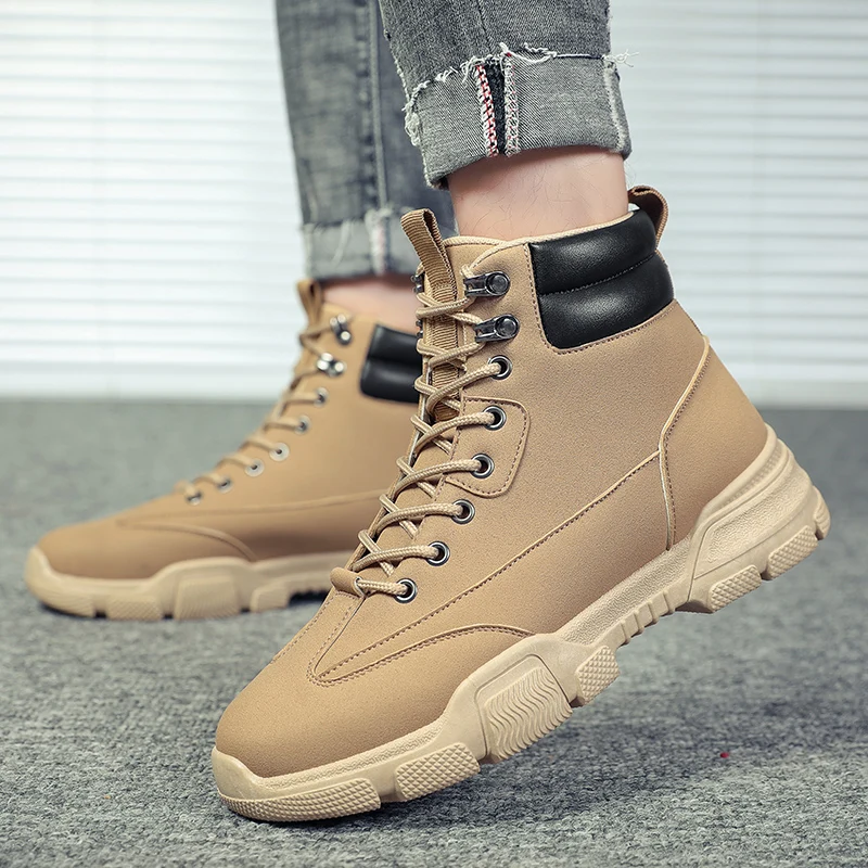

High Top Cheap Non-slip Men Winter Boots Fashion Quality Male Leather Boots Casual Snow Boots Men Booties Plus Size 38-45