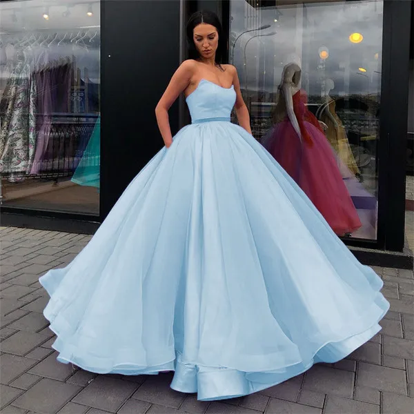 Sky Blue HONGFUYU Элегантные Коралловые вечерние платья для любимой атласной органза до пола плюс размер Выпускные платья женские макси платья бальное платье - Цвет: Sky Blue