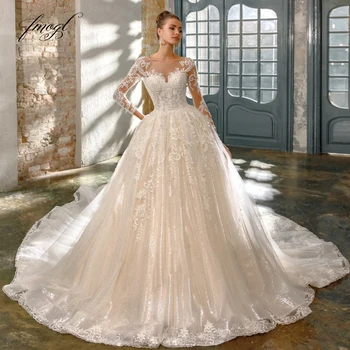 

Fmogl Sexy Backless Long Sleeve Vintage Lace Wedding Dresses 2019 Luxury Appliques Beaded Chapel Train A Line Bridal Gowns