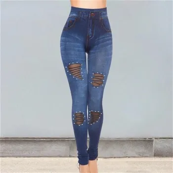 

Women Blue Black Hollow Out Jeans Lady's Skinny Jeans Girl's Slim Trousers High Waist Sexy Pencil Pants Plus Size