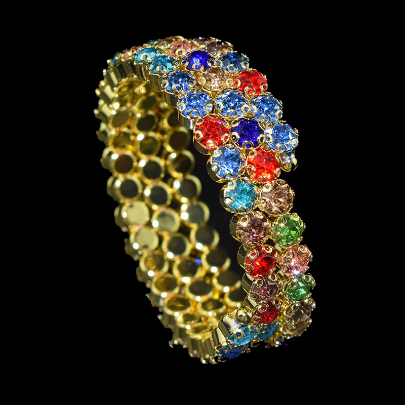 Ladies Crystal Rhinestone Bracelet Bangle Adjustable Wide Cuff Bracelet Bride Crystal Stretch Bracelet Jewelry for Women's Gifts 5