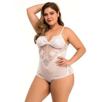 

New Women Plus Size Sexy Lace V-Neck Lingerie Mesh Porno Temptation Teddy Underwear Erotic Babydoll Costumes