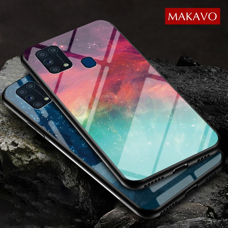

For Samsung Galaxy M31 Case Tempered Glass Gradient Back Cover Soft Silicon Frame Case for Samsung Galaxy M31