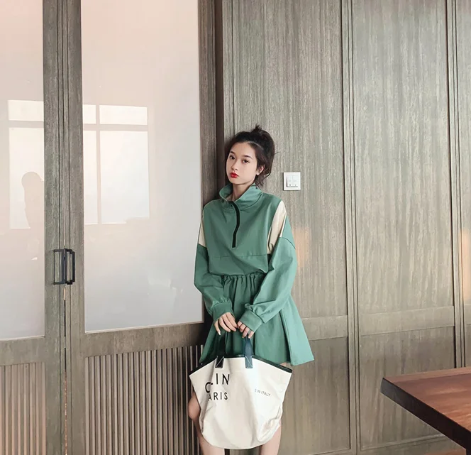 Dress Women A-line Ruffled Adjustable Waist Mini Long Sleeve Patchwork Dresses Spring Korean Style Female Cute Streetwear Casual long sleeve maxi dress